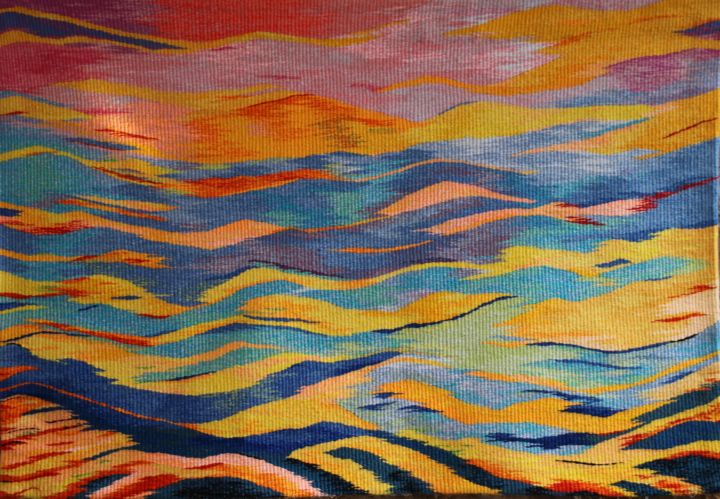 Textile Art titled "Entre Ciel et Eau" by Elisabeth Roux, Original Artwork, Tapestry