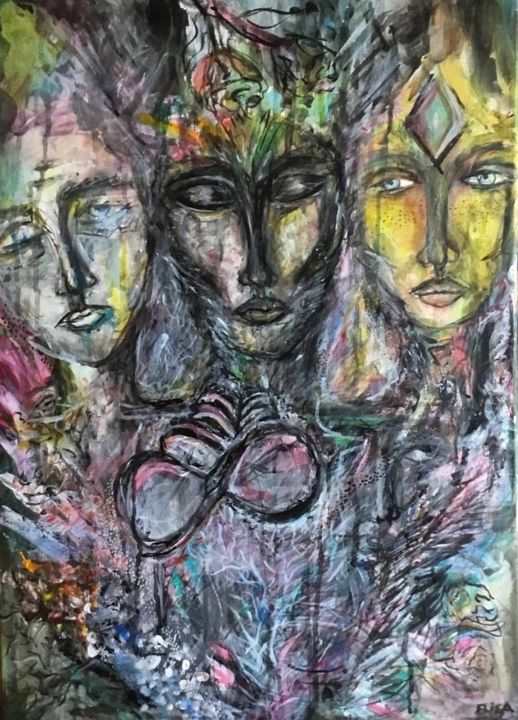 Painting titled "Fear" by Elissa Mahfoud, Original Artwork, Acrylic