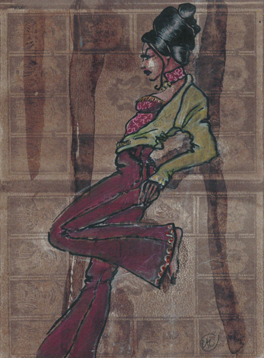 Drawing titled "La Gitane VII" by Elisabeth Tiffon (Eli TIFFON CUENCA), Original Artwork, Ink