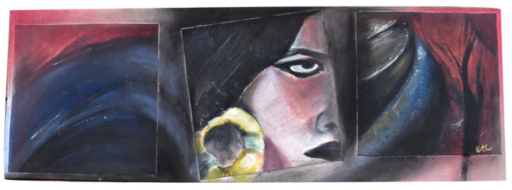 Drawing titled "Les yeux noirs" by Elisabeth Tiffon (Eli TIFFON CUENCA), Original Artwork, Pastel