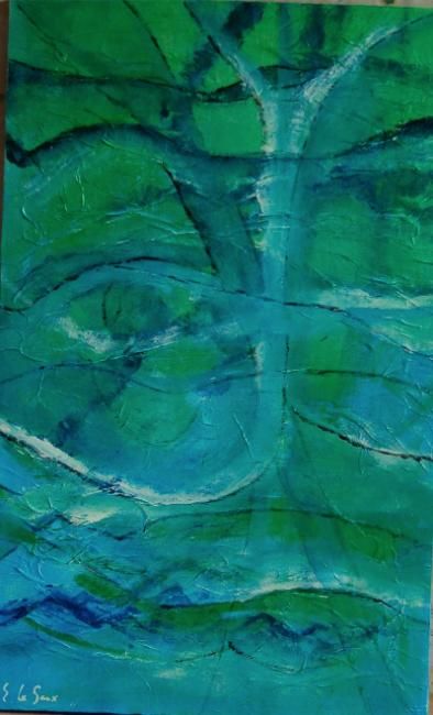 Peinture intitulée "Blue in green" par Elitrompe, Œuvre d'art originale, Huile Monté sur Châssis en bois