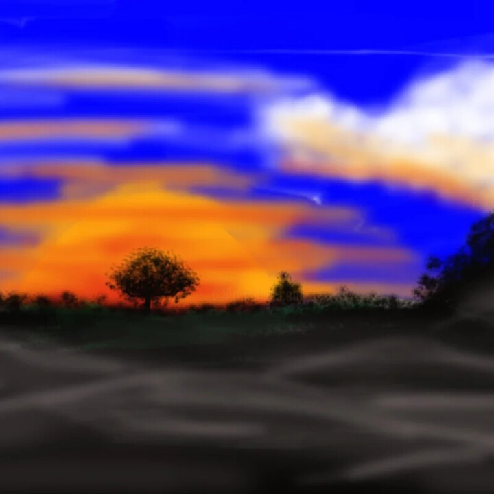 Digitale Kunst mit dem Titel "Sonnenuntergang" von Eliza S., Original-Kunstwerk, Digitale Malerei