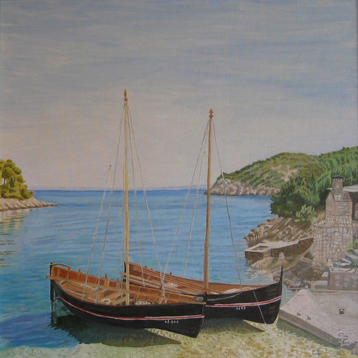 Painting titled "Cove Tiha Island Vi…" by Elizabeta Štambuk, Original Artwork