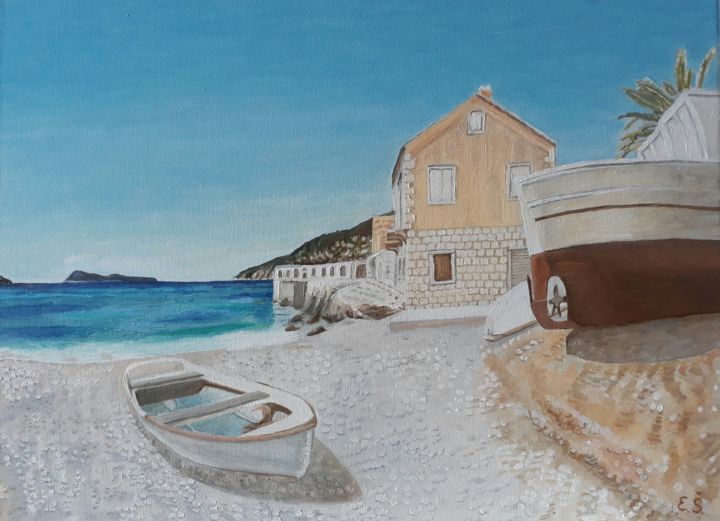 Painting titled "beach in the aftern…" by Elizabeta Štambuk, Original Artwork