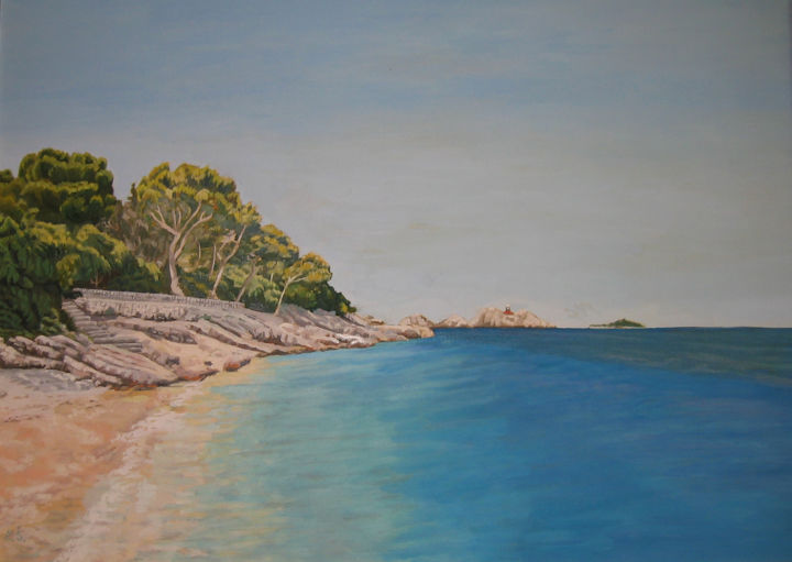 Painting titled "Beach in Dubrovnik,…" by Elizabeta Štambuk, Original Artwork