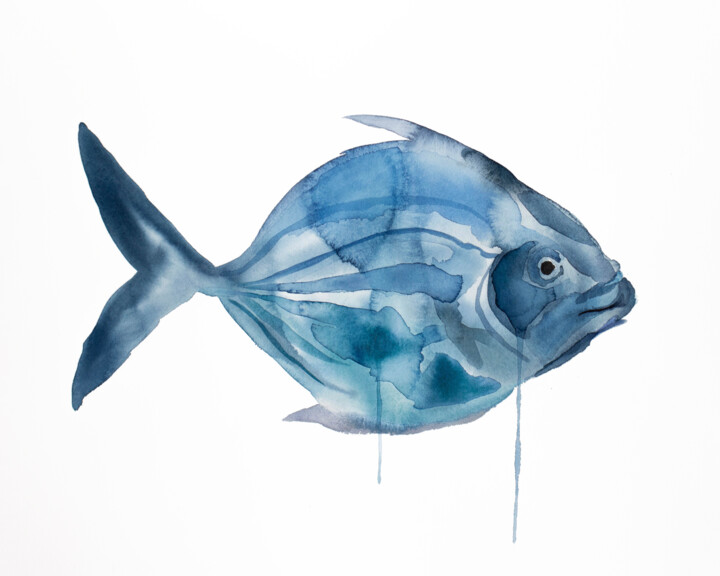 Malerei mit dem Titel "Fish No. 5" von Elizabeth Becker, Original-Kunstwerk, Aquarell