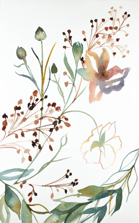 Peinture intitulée "Floral No. 3" par Elizabeth Becker, Œuvre d'art originale, Aquarelle