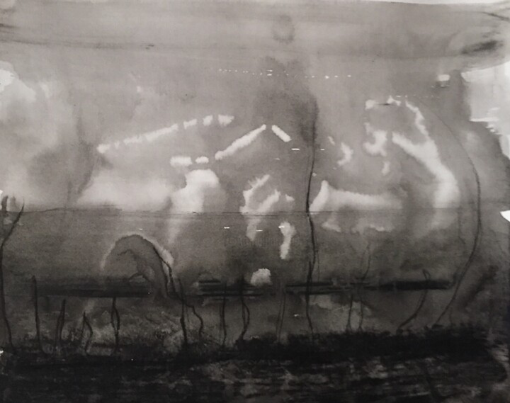 Tekening getiteld "Dreamscape in monoc…" door Elizabeth Hefty-Khoury, Origineel Kunstwerk, Inkt