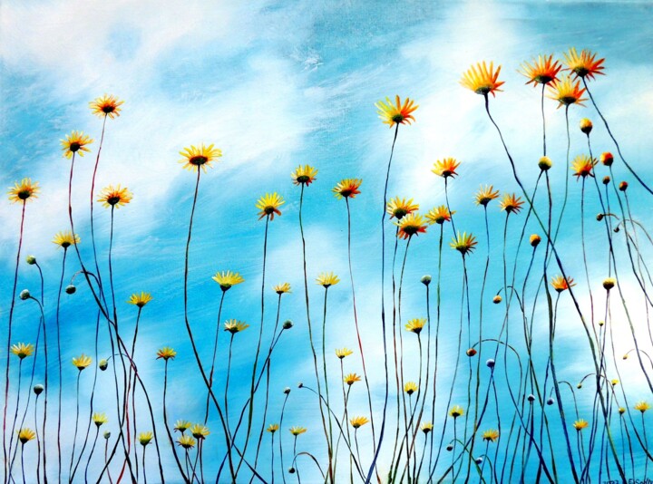Painting titled "Reaching for the Sk…" by Elizabeth Sadler, Original Artwork, Oil Mounted on Wood Stretcher frame