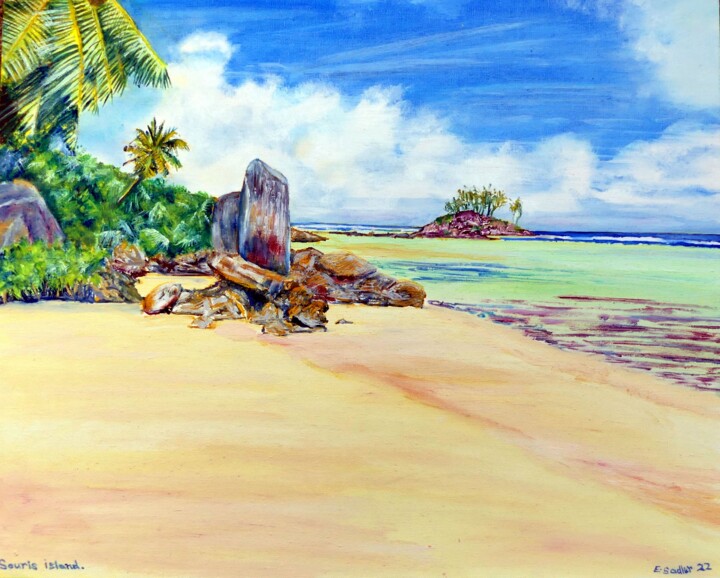 Peinture intitulée "Island Idyll" par Elizabeth Sadler, Œuvre d'art originale, Huile Monté sur Autre panneau rigide
