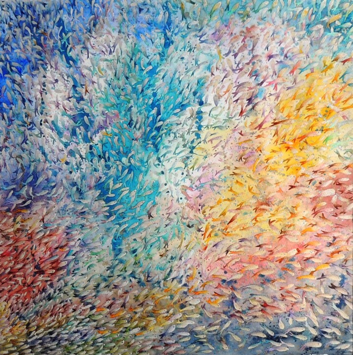 Painting titled "Cosmic Fish" by Elizabeth Sadler, Original Artwork, Watercolor