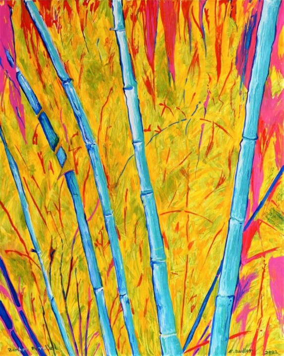 Painting titled "Bamboo Parallel" by Elizabeth Sadler, Original Artwork, Oil Mounted on Other rigid panel