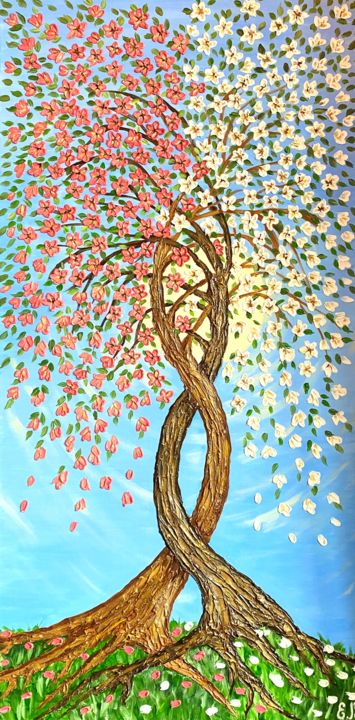 Картина под названием "Влюбленные деревья" - Елизавета Вершинина, Подлинное произведение искусства, Акрил Установлен на Дере…