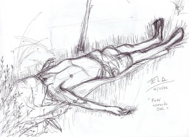 Drawing titled "Papà tomando sol" by Elizabeth López Avilés, Original Artwork