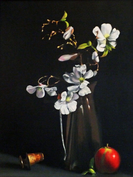 Peinture intitulée "Magnolia Stellata.…" par Elizabeth Williams, Œuvre d'art originale, Huile Monté sur Châssis en bois