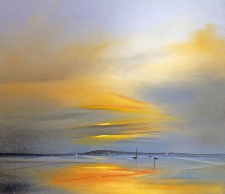 Painting titled "Sandbanks at Twilig…" by Elizabeth Williams, Original Artwork, Oil