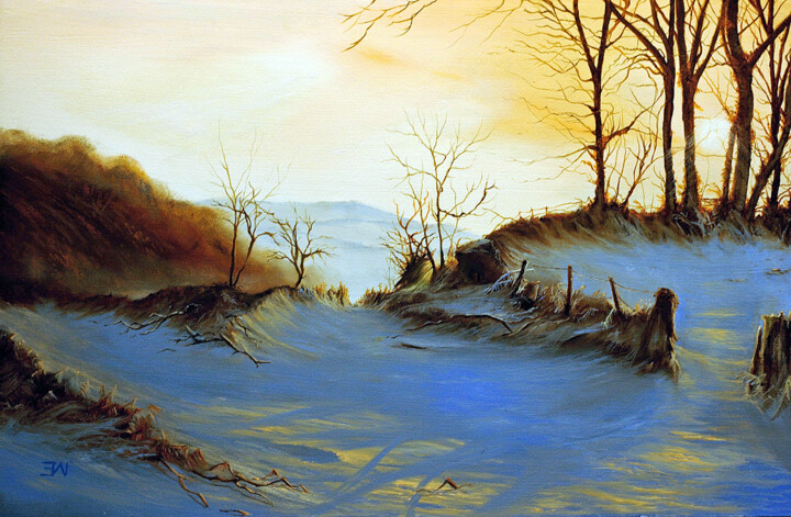 Painting titled "Shadows in the Snow…" by Elizabeth Williams, Original Artwork, Oil