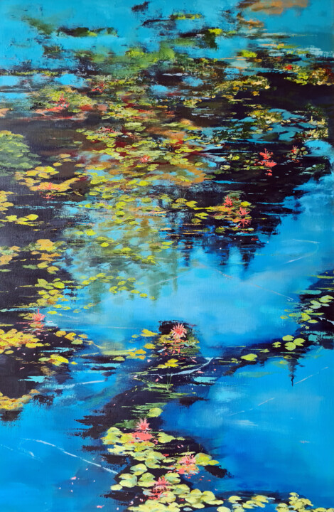 Painting titled "BLOSSOMING WATER LI…" by Elizabeth Williams, Original Artwork, Oil