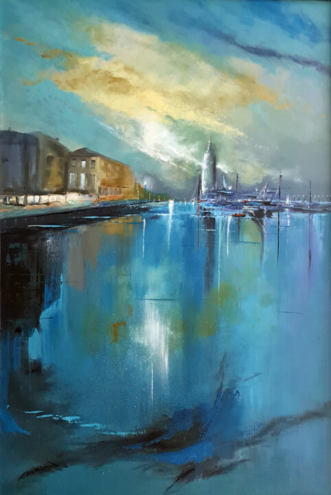 Painting titled "THE ANCIENT PORT OF…" by Elizabeth Williams, Original Artwork, Oil Mounted on Wood Panel