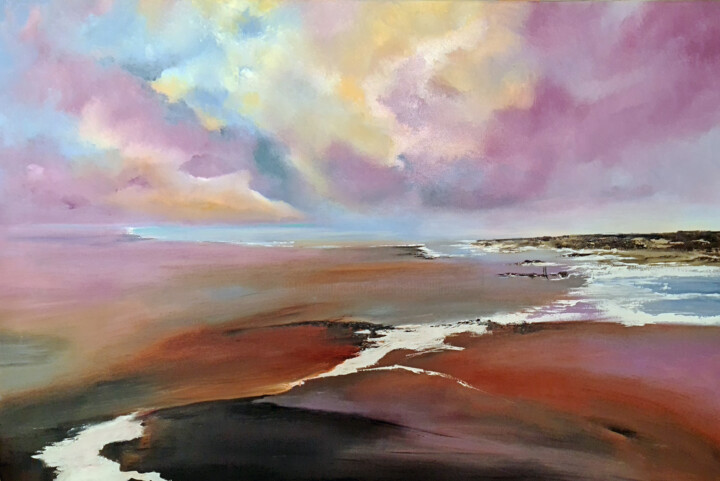 Painting titled "WHERE HORIZONS MEET" by Elizabeth Williams, Original Artwork, Oil Mounted on Wood Stretcher frame