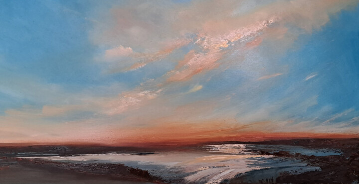 Painting titled "MARMALADE SKIES" by Elizabeth Williams, Original Artwork, Oil Mounted on Wood Stretcher frame
