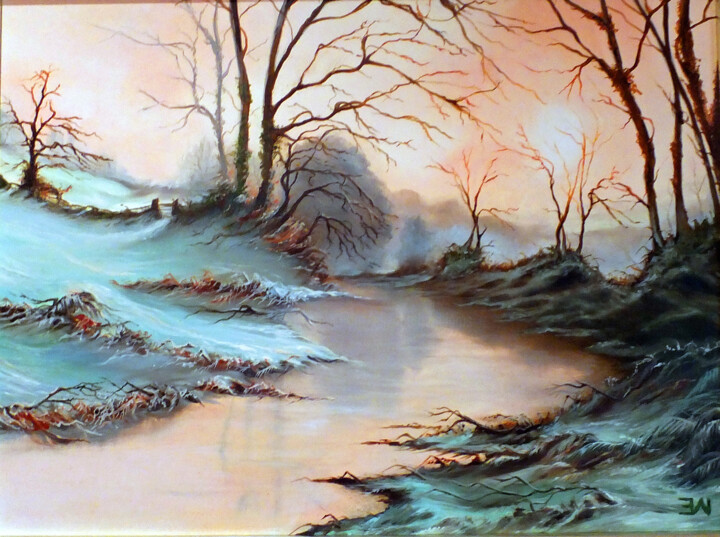 Painting titled "First Fall (Framed)" by Elizabeth Williams, Original Artwork, Oil Mounted on Wood Panel