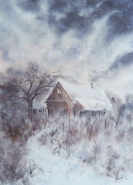 Картина под названием "К дому" - Elizaveta Zaytseva, Подлинное произведение искусства, Акварель