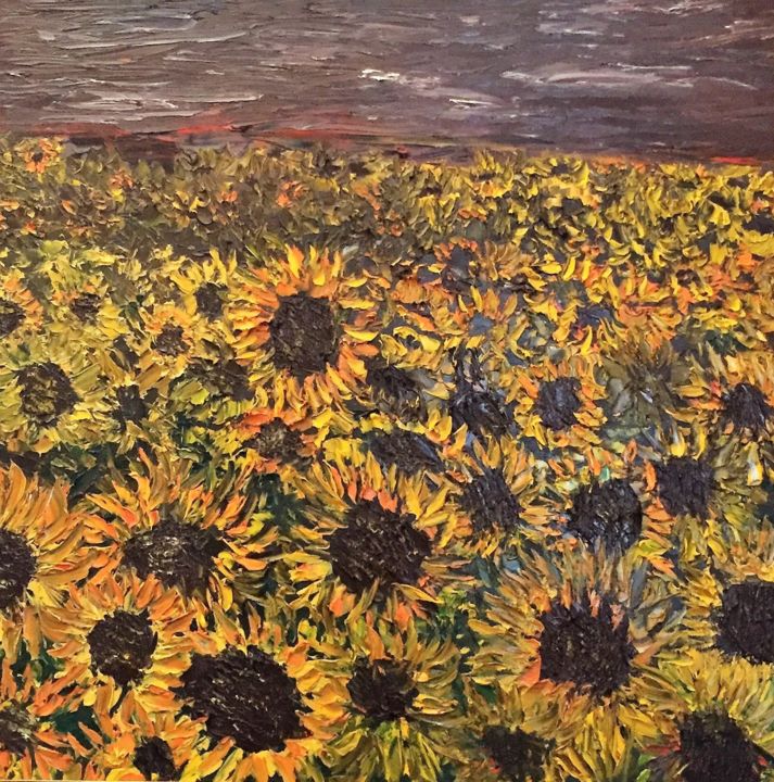 Painting titled "Sunflower field.jpg" by Eliza Matica, Original Artwork, Oil