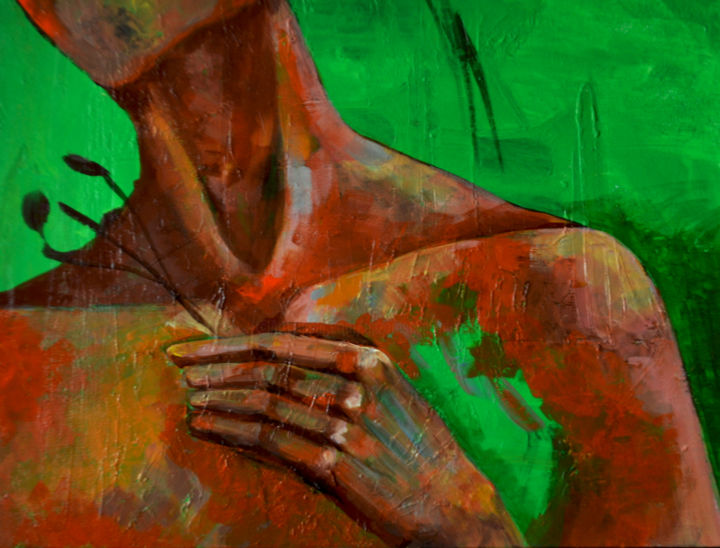 Painting titled "green woman" by Manana Elizarashvili, Original Artwork, Acrylic