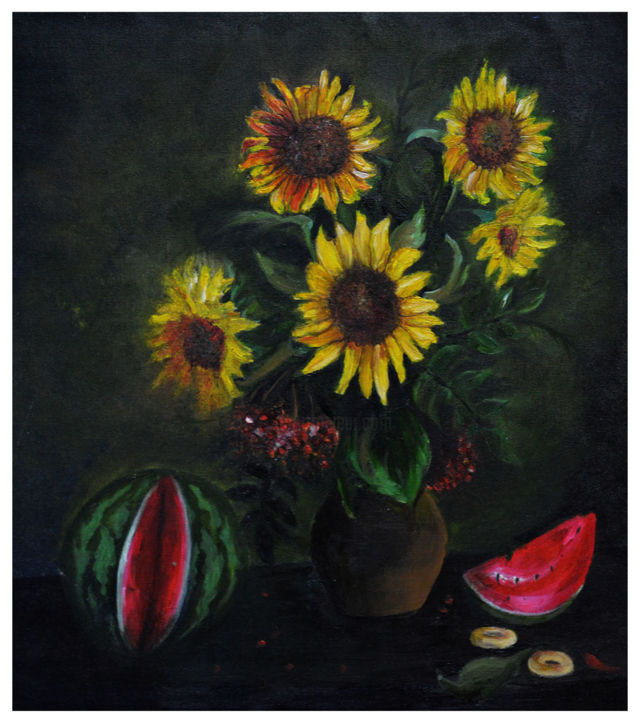 Картина под названием "“Sunflowers”" - Elizaveta Kazakova, Подлинное произведение искусства, Масло