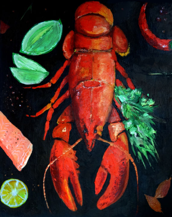 Картина под названием "Lobster" - Elizaveta Kazakova, Подлинное произведение искусства, Масло
