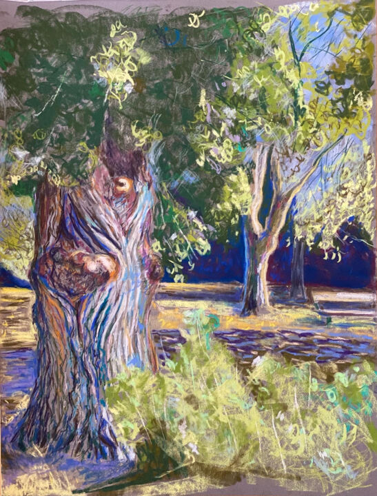 Painting titled "Blue Oak" by Elizaveta Larina, Original Artwork, Pastel
