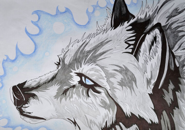 Dessin intitulée "wolf" par Elizaveta Petrova, Œuvre d'art originale, Stylo gel