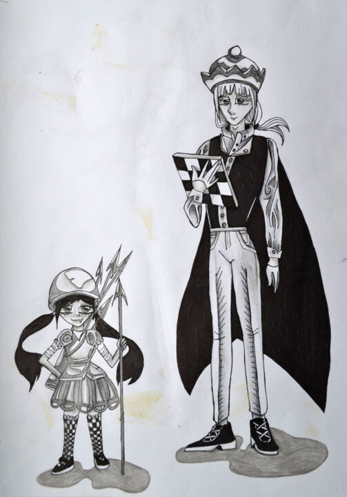 Dessin intitulée "king with a pawn" par Elizaveta Petrova, Œuvre d'art originale, Marqueur