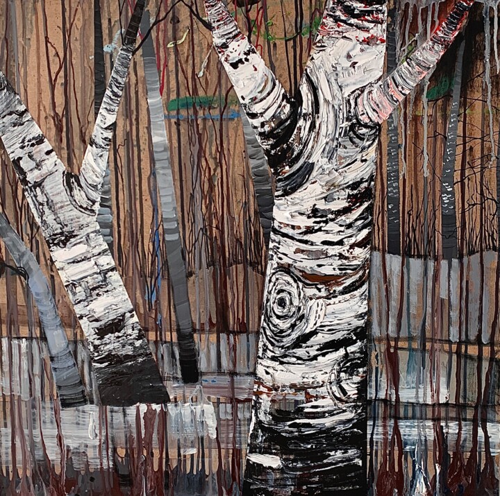 Картина под названием "Картина маслом "бер…" - Елизавета Пугачева, Подлинное произведение искусства, Масло Установлен на Дер…