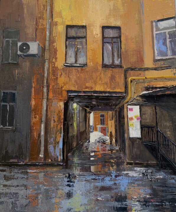 Картина под названием "The urban landscape…" - Елизавета Пугачева, Подлинное произведение искусства, Масло Установлен на Дер…