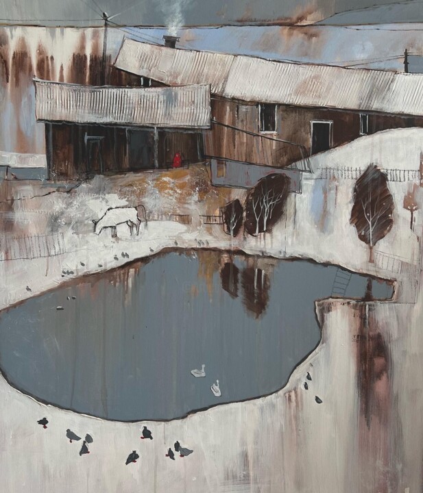 Картина под названием "Unique abstract lan…" - Елизавета Пугачева, Подлинное произведение искусства, Масло Установлен на Дер…