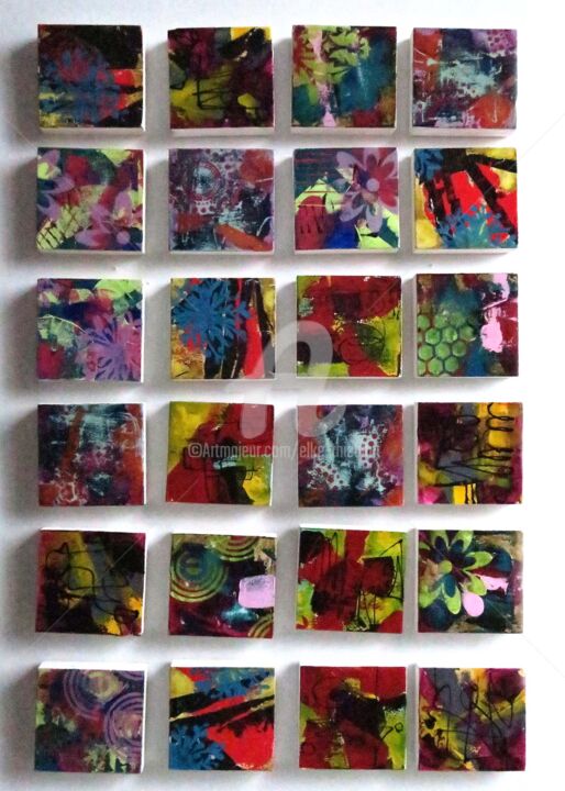 Painting titled "Miniatures 25 à 48" by Elke Thiébaut, Original Artwork, Acrylic