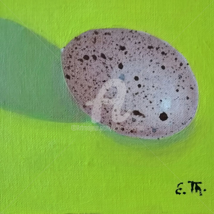 Painting titled "Œuf/Egg" by Elke Thiébaut, Original Artwork, Acrylic Mounted on Wood Panel