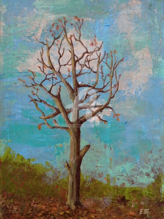 Painting titled "Arbre" by Elke Thiébaut, Original Artwork, Acrylic Mounted on Wood Stretcher frame