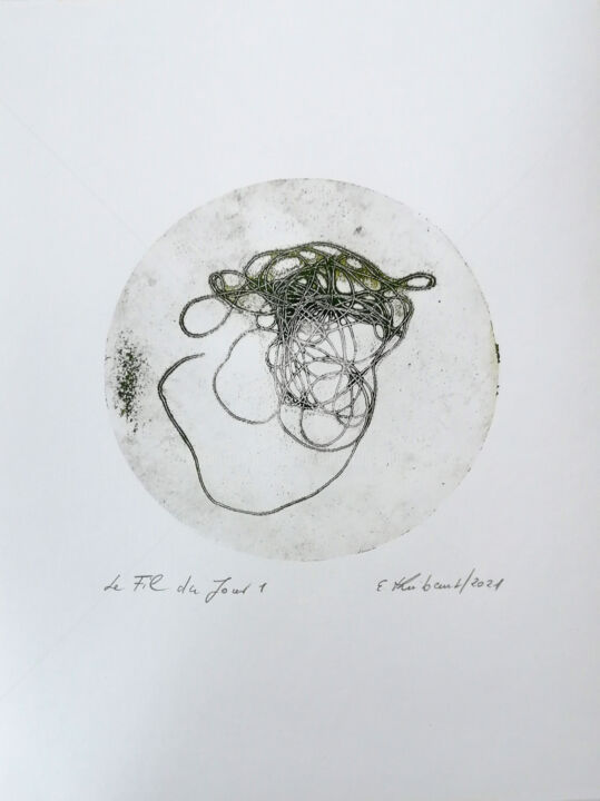 Printmaking titled "Le Fil du Jour 1" by Elke Thiébaut, Original Artwork, Monotype