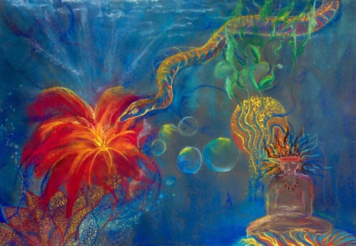 Zeichnungen mit dem Titel "Underwater" von Ella Apolss, Original-Kunstwerk, Pastell