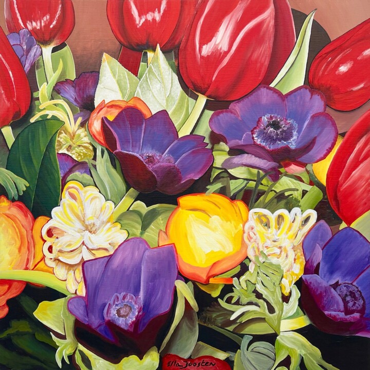 Painting titled "Flowerbed Two" by Ella Joosten, Original Artwork, Acrylic