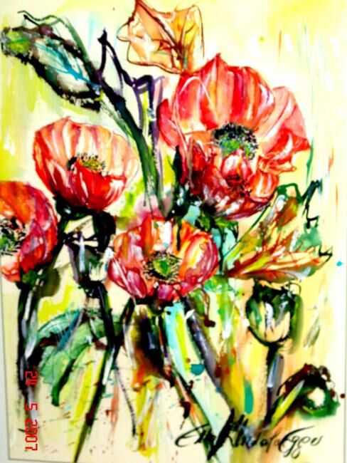 Painting titled "Mohnblüten" by Ella Kleedorfer-Egger, Original Artwork