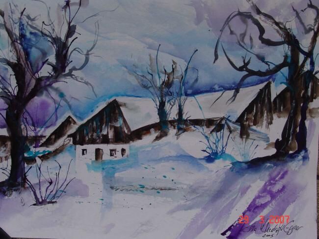 Malerei mit dem Titel "Winterlandschaft" von Ella Kleedorfer-Egger, Original-Kunstwerk