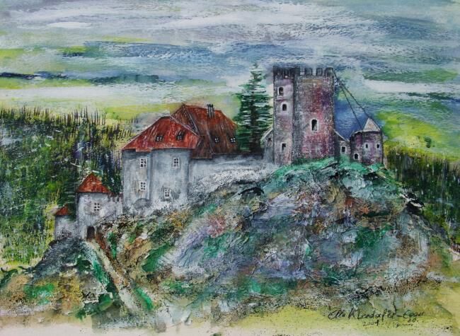 Painting titled "Burg Juval in Südti…" by Ella Kleedorfer-Egger, Original Artwork