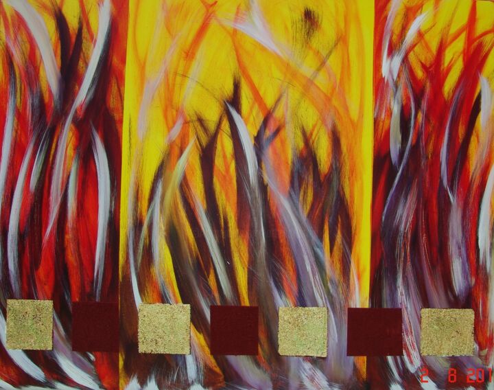 Schilderij getiteld "die Flammen" door Ella Kleedorfer-Egger, Origineel Kunstwerk