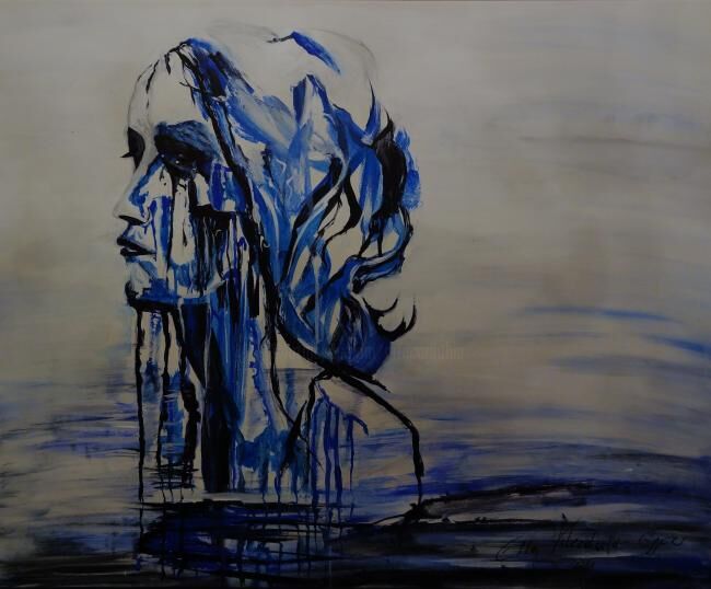 Malerei mit dem Titel "Lady in Blau" von Ella Kleedorfer-Egger, Original-Kunstwerk