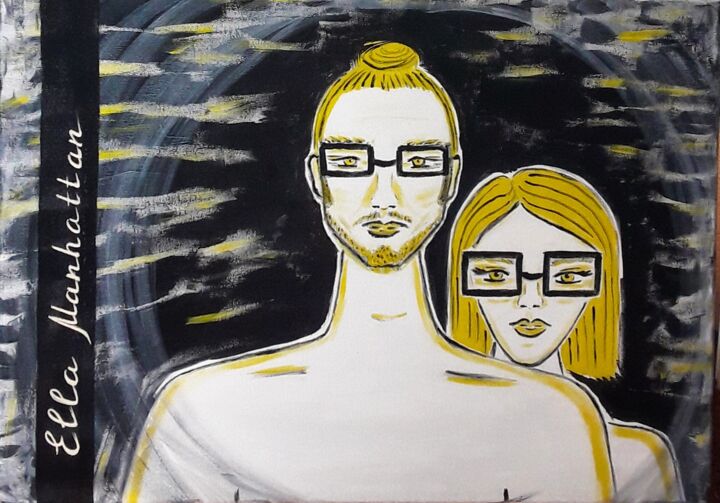 Painting titled "A Couple in the Nig…" by Ella Manhattan, Original Artwork, Acrylic