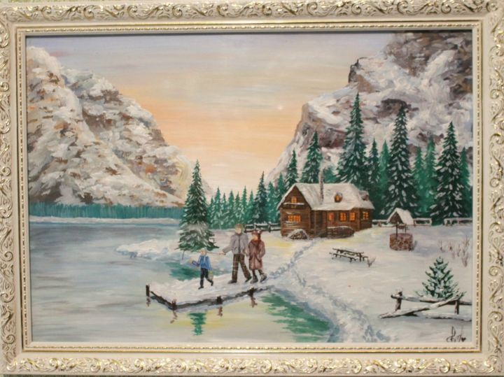 Painting titled "Зимняя прогулка мол…" by Элла Шевченко, Original Art, Acrylic